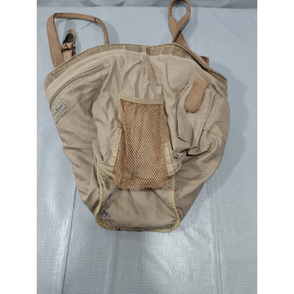 Vtg L.L. Bean Canvas & Leather Buckle‎ Tote Bag Khaki Unisex